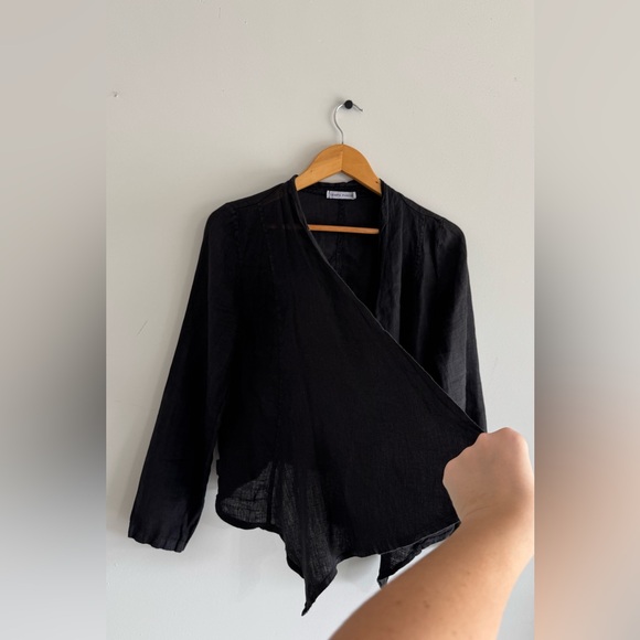 Tempo Paris Women Black 100% Linen Open Front Jacket Boho Avant Garde  Artsy S - Picture 3 of 7